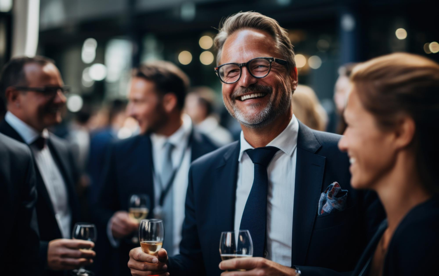 happy diverse business group toasting with champagne celebrate success